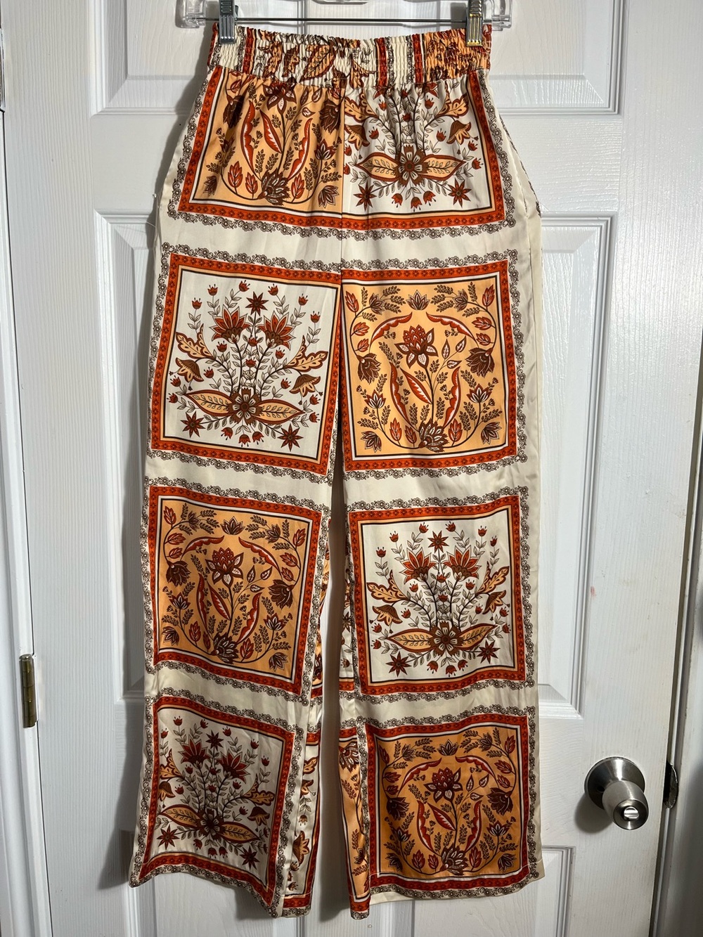 Rachel Zoe Orange & Cream Patterned Pant S